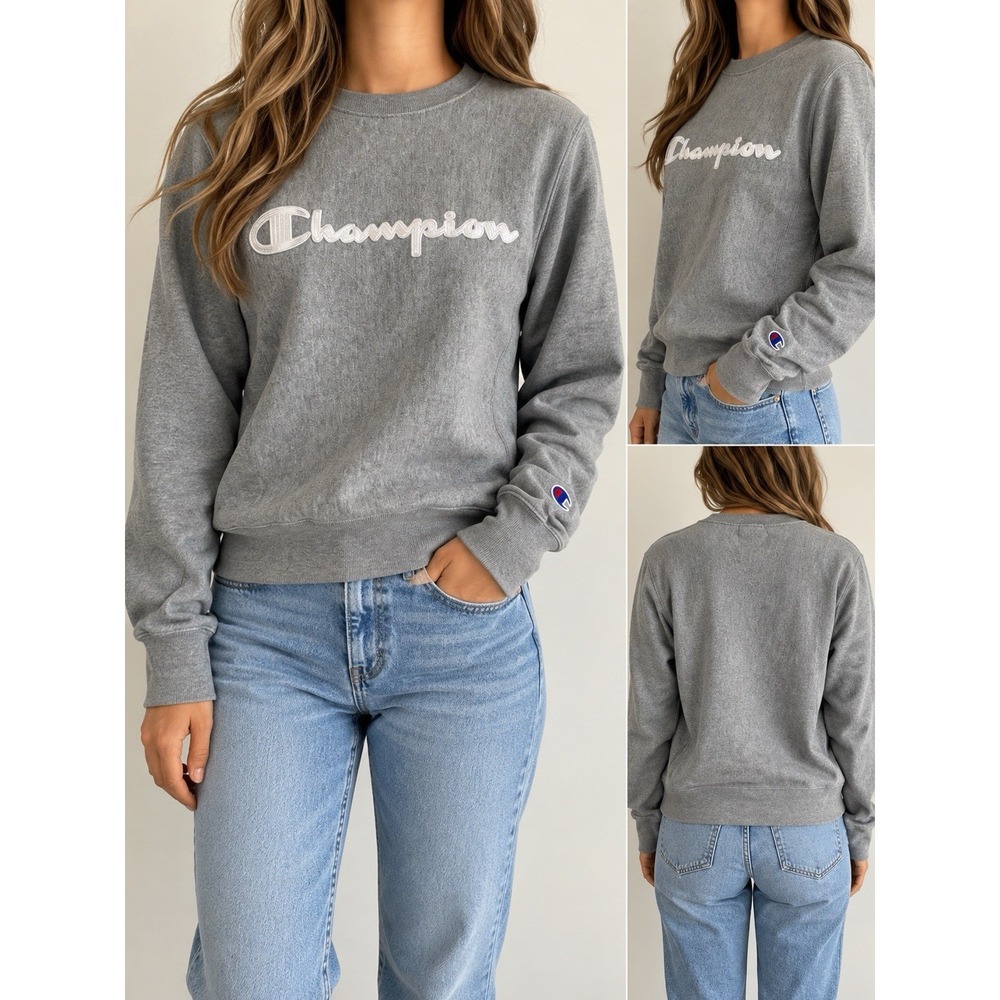 Champion Reverse Weave Sweatshirt XS Gray White Embroidered Script Logo GF70